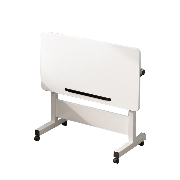 Einfacher, beweglicher, höhenverstellbarer, klappbarer Tisch aus weißem Holz für zu Hause