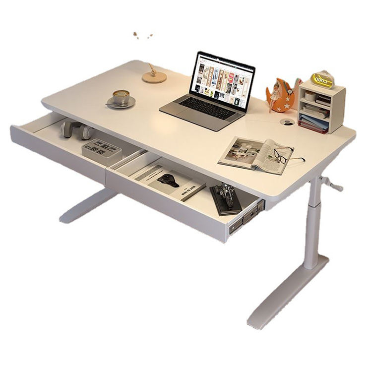 Weißer, manuell höhenverstellbarer Computer-Gaming-Schreibtisch aus Holz mit Stauraum für das Wohnzimmer